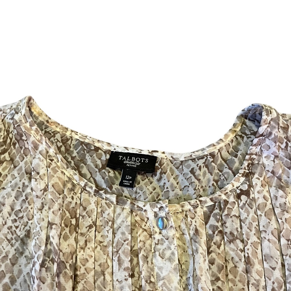 Talbots Animal Print 3/4 Sleeve Button Up Blouse | Women's 12P - Picture 2 of 4